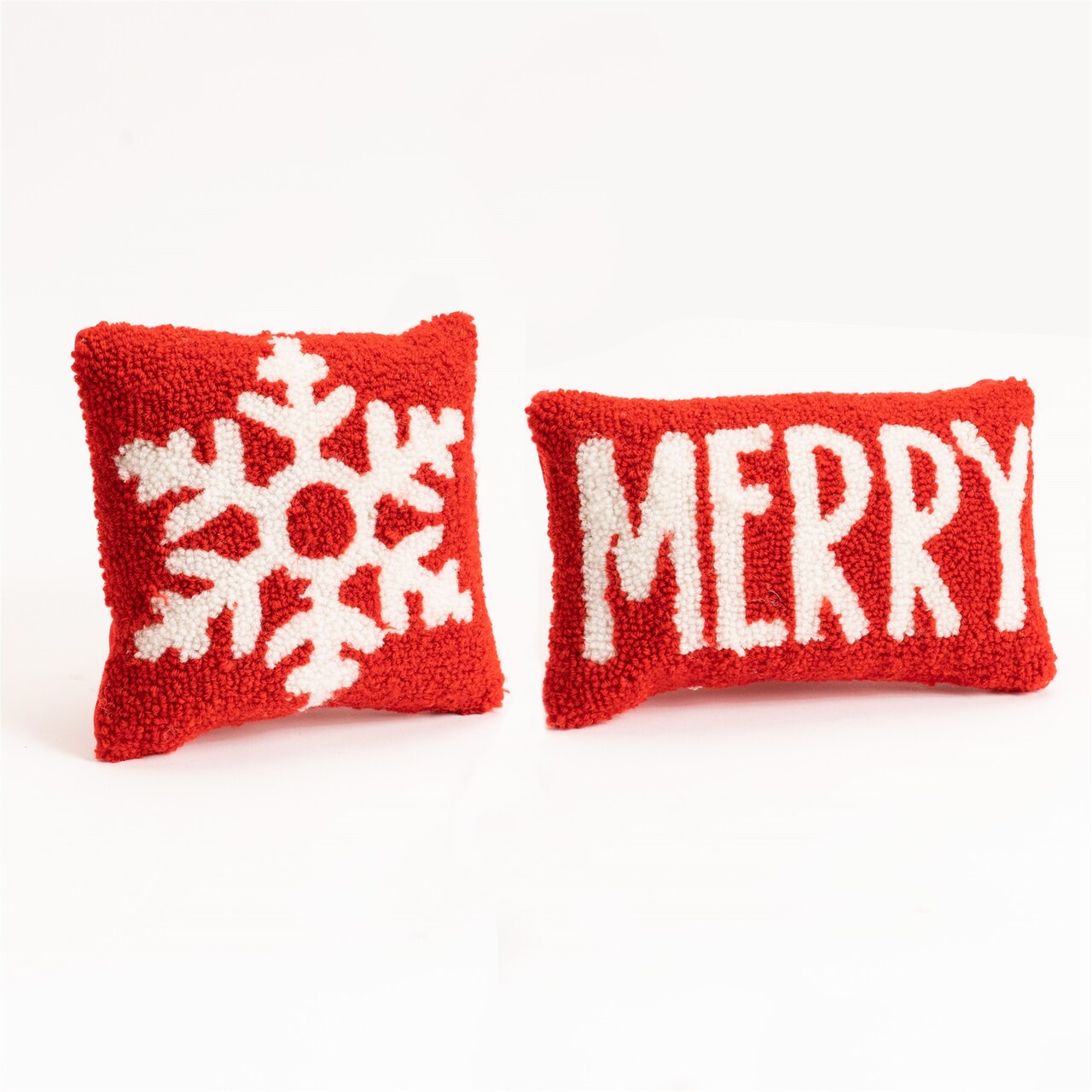 Melrose Snowflake and "Merry" Christmas Throw Pillows - 15.5" - Red and White - Set of 2